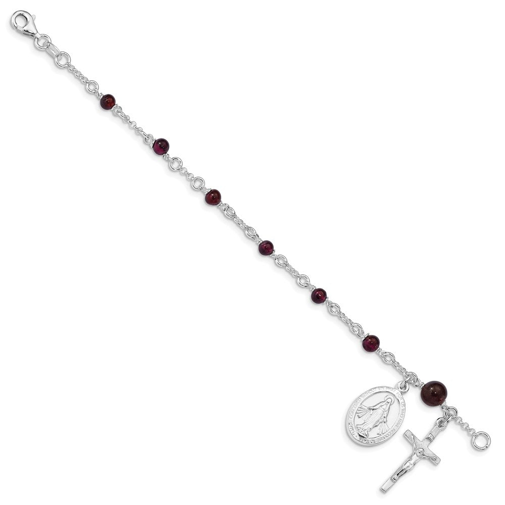 6 Zoll Sterlingsilber Poliert Rhodolith Granat Kinder Rosenkranz Armband