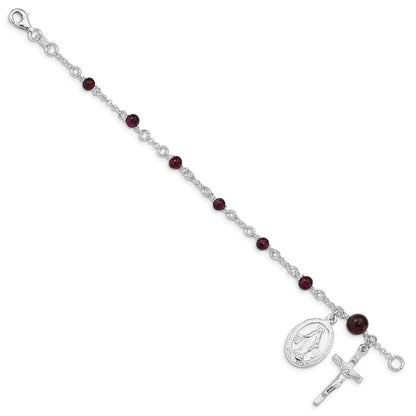 6 Zoll Sterlingsilber Poliert Rhodolith Granat Kinder Rosenkranz Armband