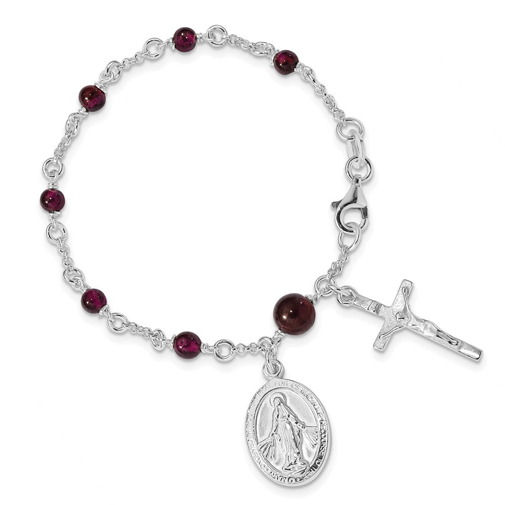 6 Zoll Sterlingsilber Poliert Rhodolith Granat Kinder Rosenkranz Armband