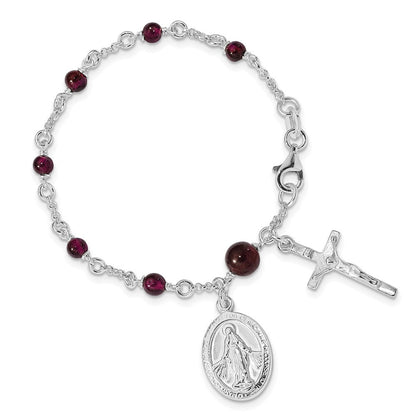 6 Zoll Sterlingsilber Poliert Rhodolith Granat Kinder Rosenkranz Armband