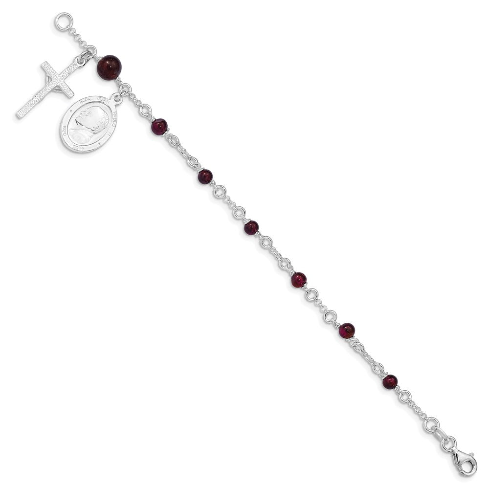 6 Zoll Sterlingsilber Poliert Rhodolith Granat Kinder Rosenkranz Armband