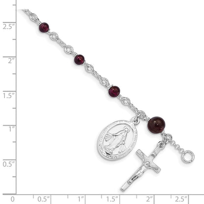 6 Zoll Sterlingsilber Poliert Rhodolith Granat Kinder Rosenkranz Armband
