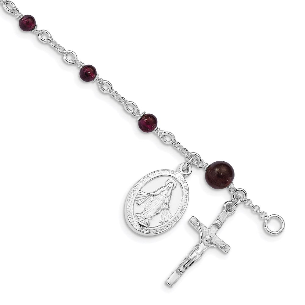 6 Zoll Sterlingsilber Poliert Rhodolith Granat Kinder Rosenkranz Armband