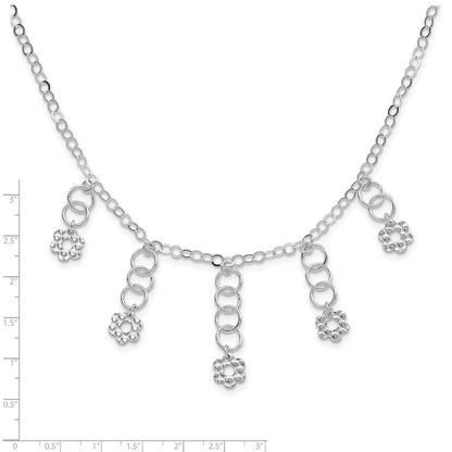 Sterlingsilber Poliert & Strukturiert Blume Halskette