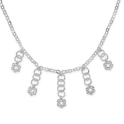 Sterlingsilber Poliert & Strukturiert Blume Halskette