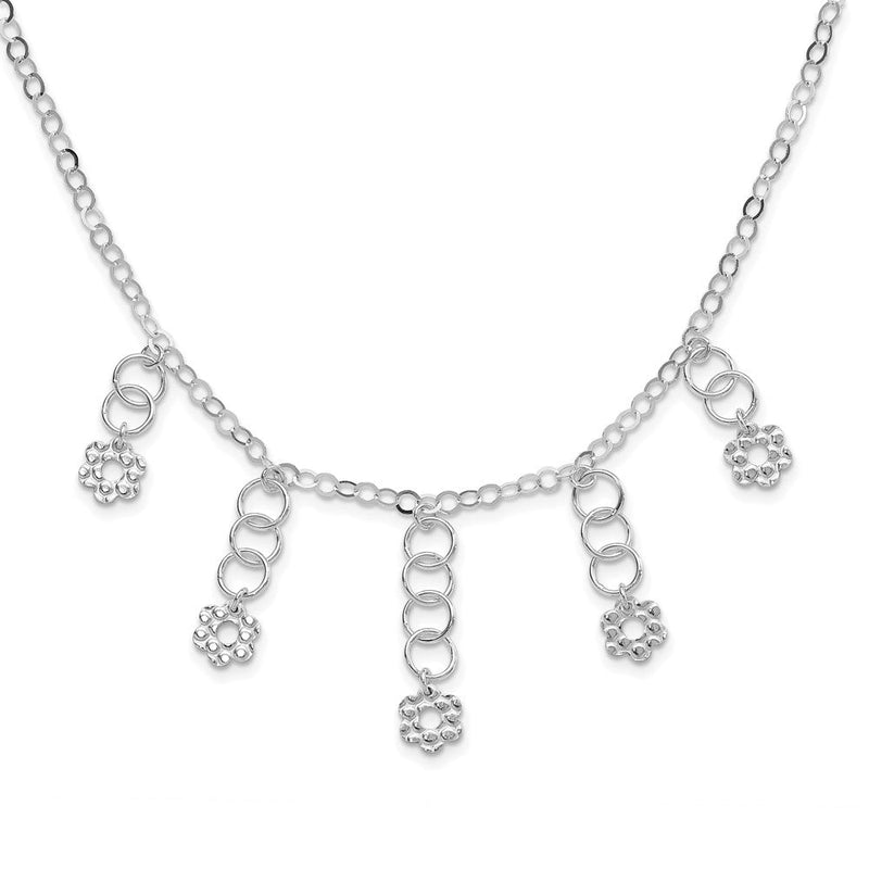 Sterlingsilber Poliert & Strukturiert Blume Halskette
