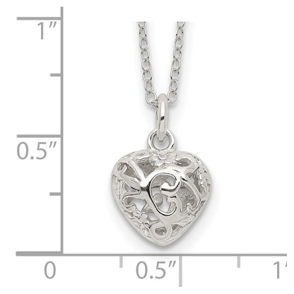 Sterlingsilber Poliert Gewölbt Filigran Herz 18 Zoll Halskette