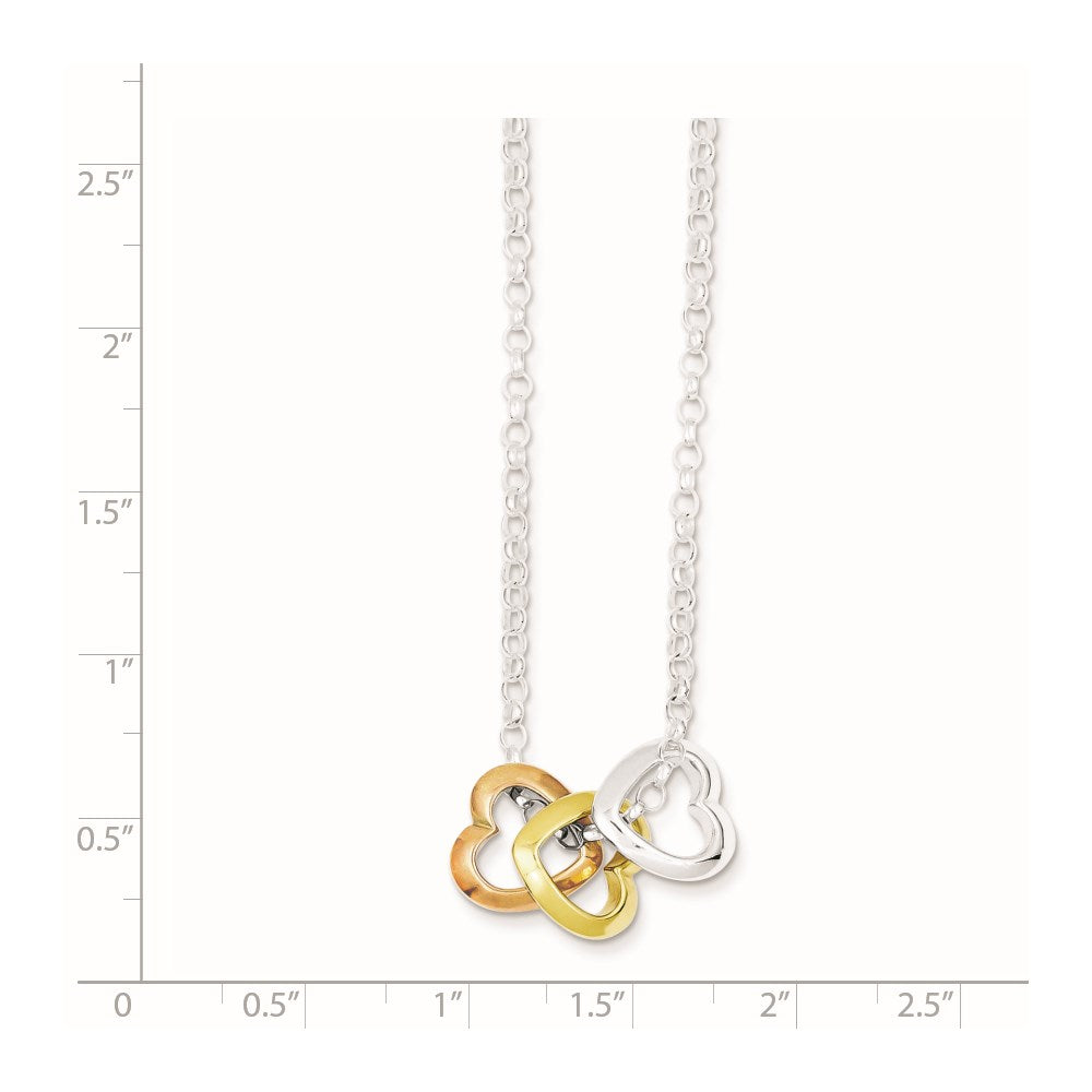 Sterlingsilber und Vermeil Poliert Fantasie 3-heart Halskette