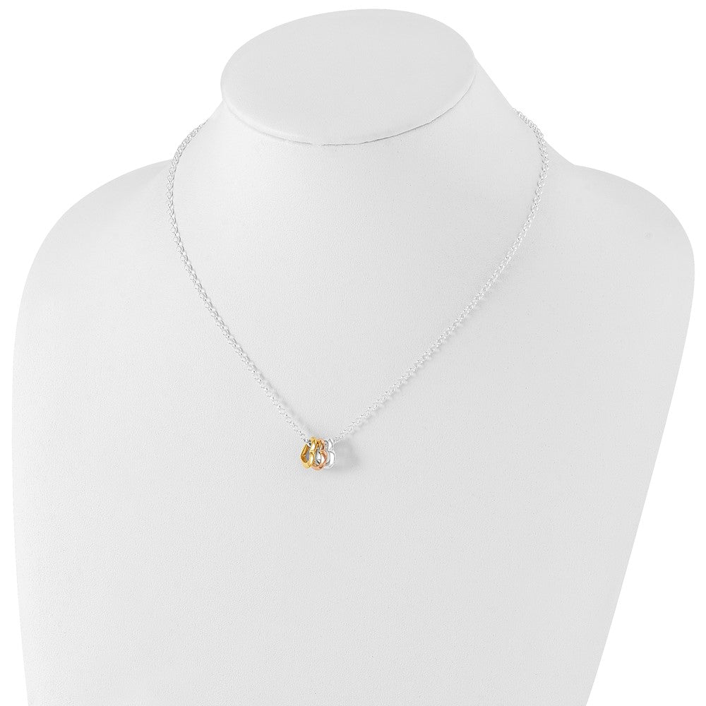 Sterlingsilber und Vermeil Poliert Fantasie 3-heart Halskette