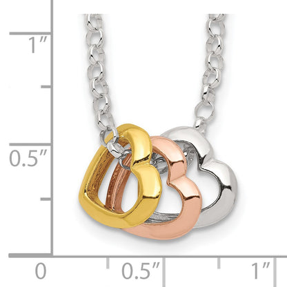 Sterlingsilber und Vermeil Poliert Fantasie 3-heart Halskette
