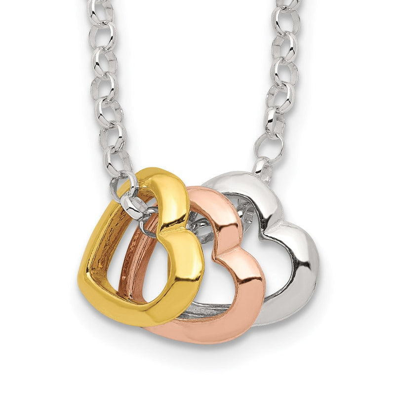 Sterlingsilber und Vermeil Poliert Fantasie 3-heart Halskette