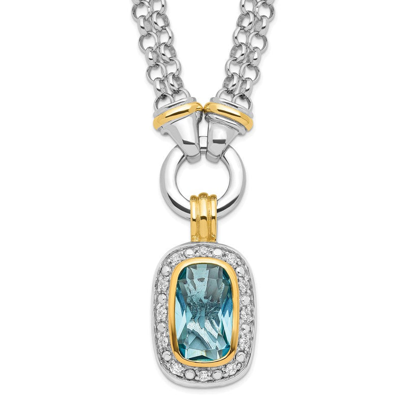 Sterlingsilber Glanz Vergoldet Klar und Blau Zirkonia 16 Zoll Halskette