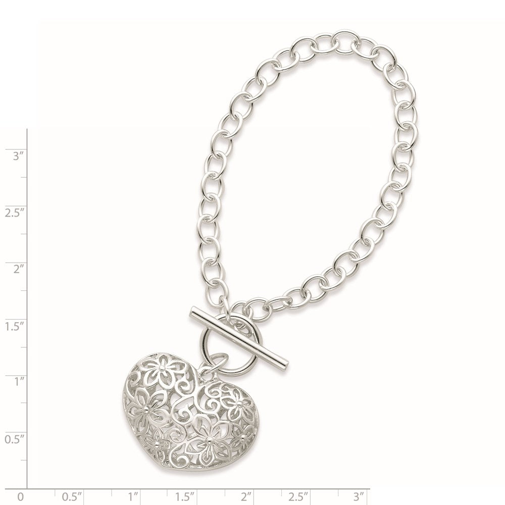 7.75 Zoll Sterlingsilber Gewölbt Filigran Herz Knebel Armband