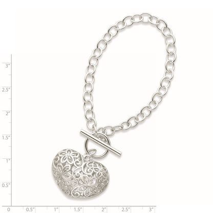 7.75 Zoll Sterlingsilber Gewölbt Filigran Herz Knebel Armband