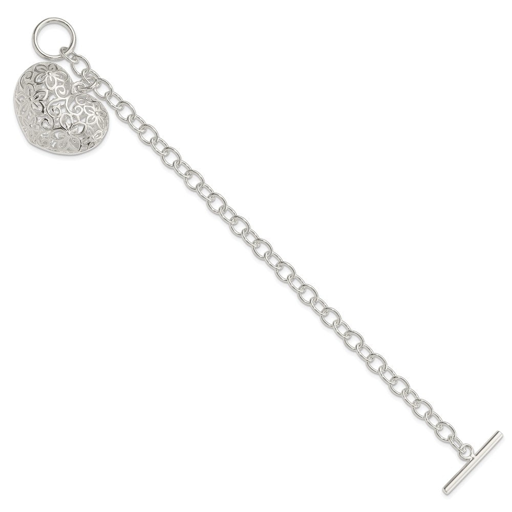7.75 Zoll Sterlingsilber Gewölbt Filigran Herz Knebel Armband