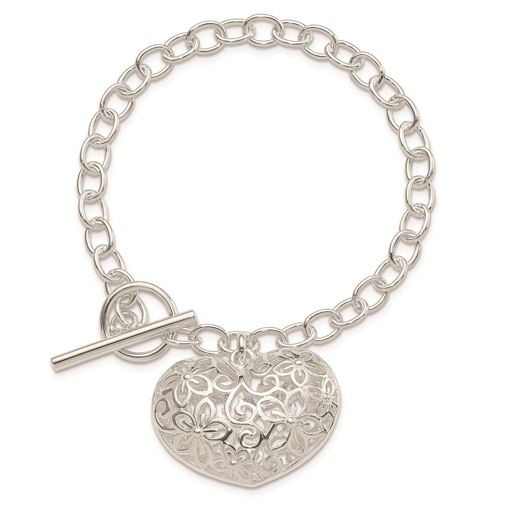 7.75 Zoll Sterlingsilber Gewölbt Filigran Herz Knebel Armband