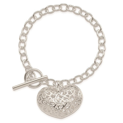 7.75 Zoll Sterlingsilber Gewölbt Filigran Herz Knebel Armband