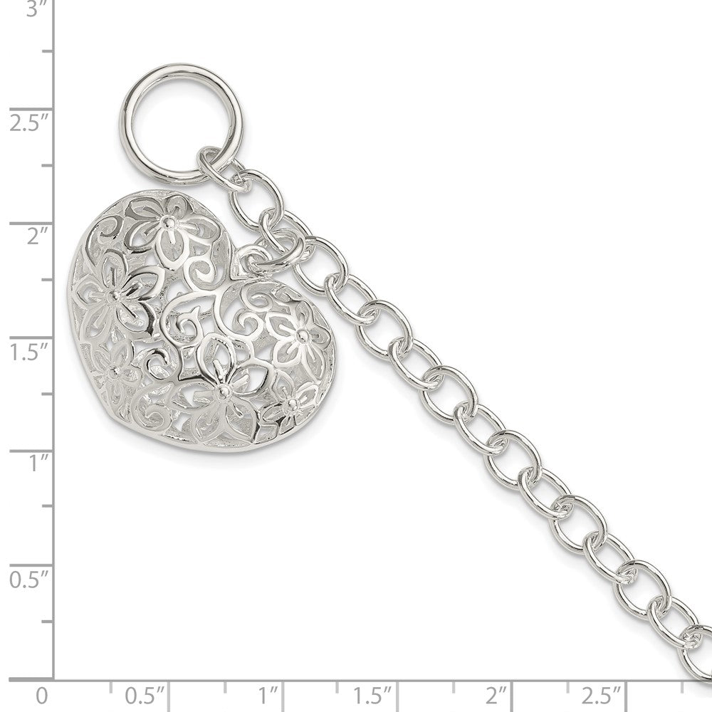 7.75 Zoll Sterlingsilber Gewölbt Filigran Herz Knebel Armband