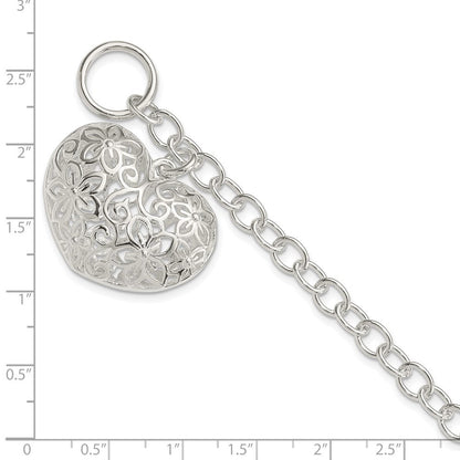 7.75 Zoll Sterlingsilber Gewölbt Filigran Herz Knebel Armband