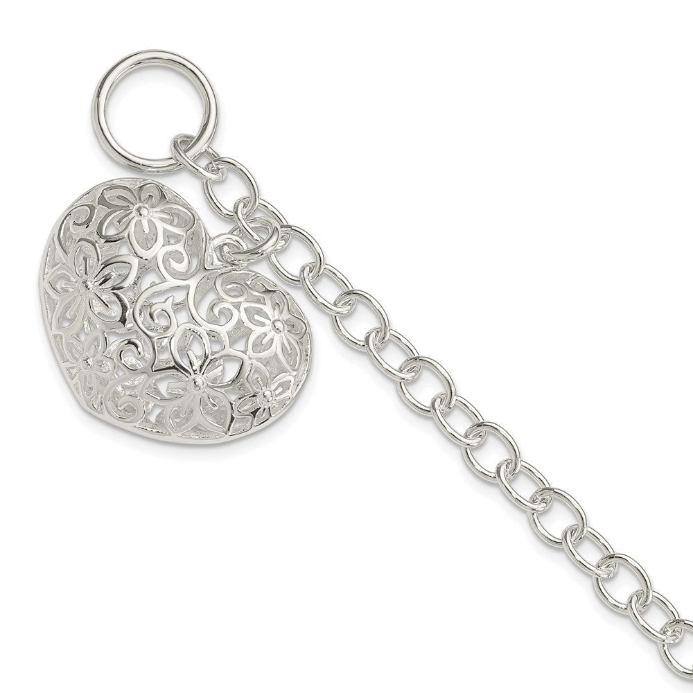 7.75 Zoll Sterlingsilber Gewölbt Filigran Herz Knebel Armband