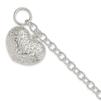 7.75 Zoll Sterlingsilber Gewölbt Filigran Herz Knebel Armband
