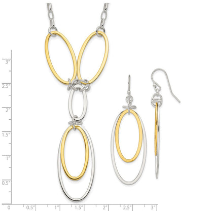 Sterlingsilber und Vermeil Poliert Tropfen Halskette Ohrring Set