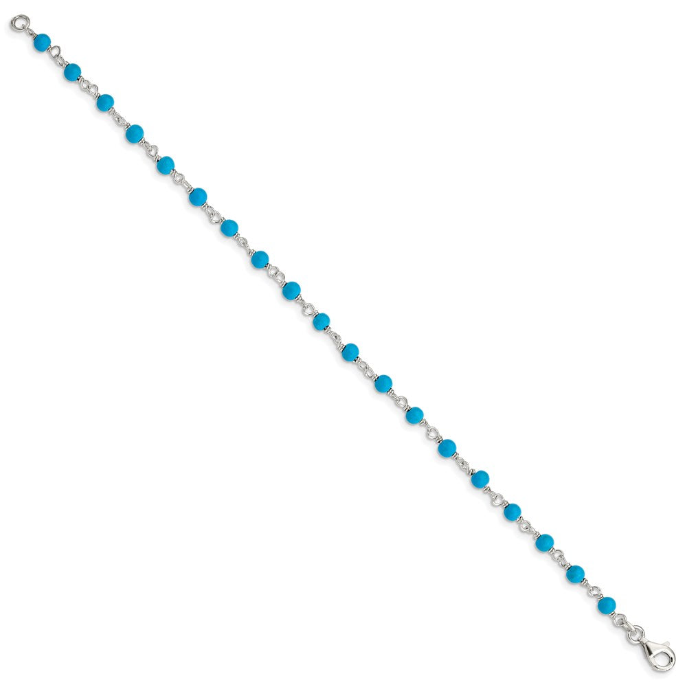 7.5 Zoll Sterlingsilber Echt Türkis Perle Poliert Armband