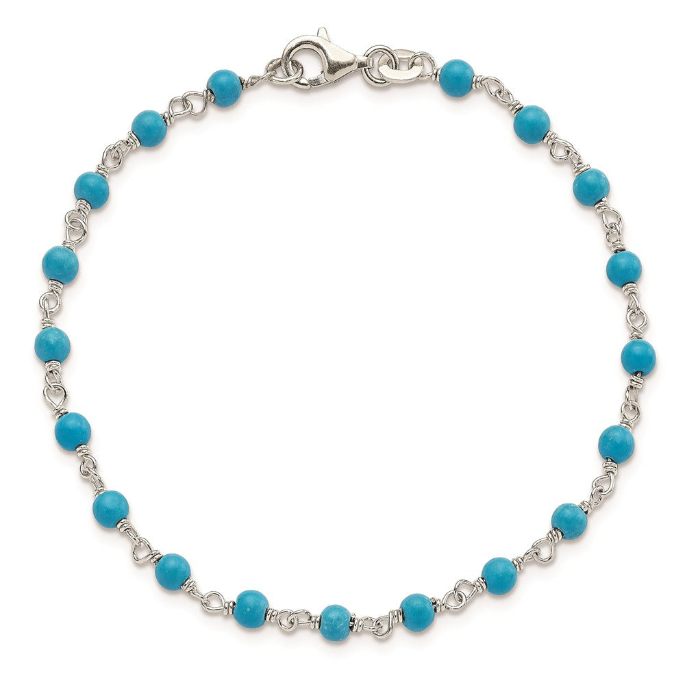 7.5 Zoll Sterlingsilber Echt Türkis Perle Poliert Armband