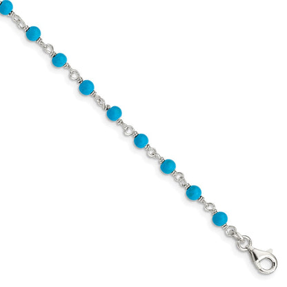 7.5 Zoll Sterlingsilber Echt Türkis Perle Poliert Armband
