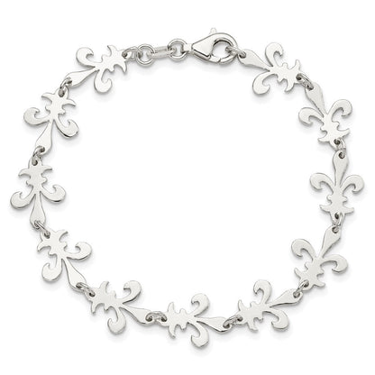 7.5 Zoll Sterlingsilber Poliert Fleur De Lis Armband