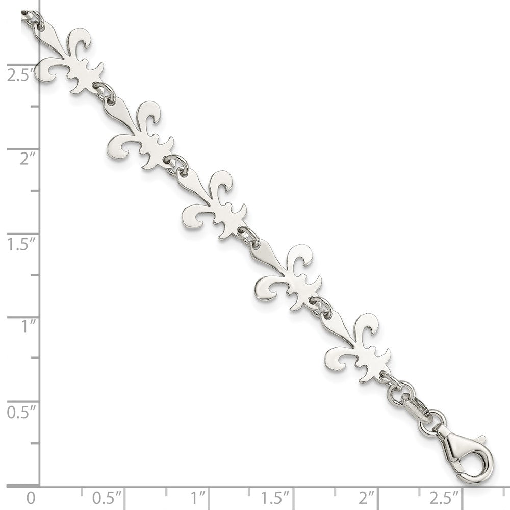 7.5 Zoll Sterlingsilber Poliert Fleur De Lis Armband