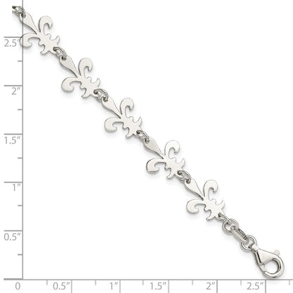 7.5 Zoll Sterlingsilber Poliert Fleur De Lis Armband