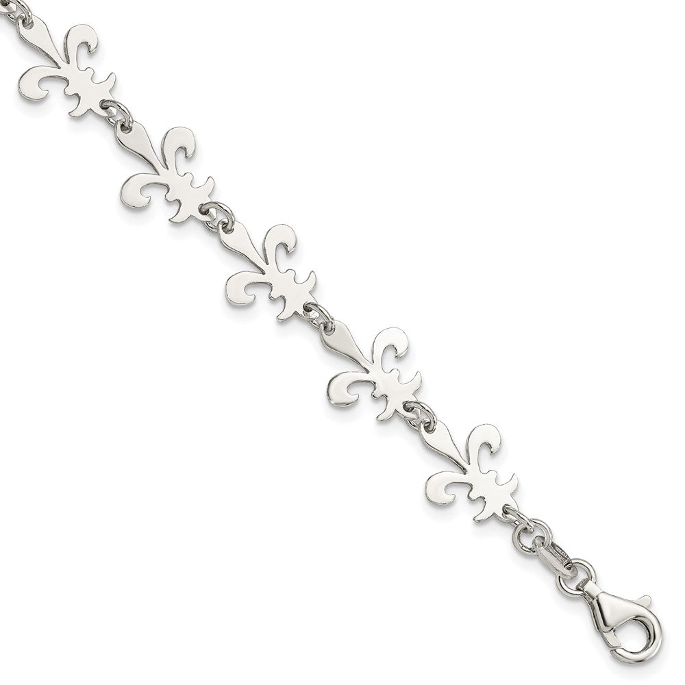 7.5 Zoll Sterlingsilber Poliert Fleur De Lis Armband