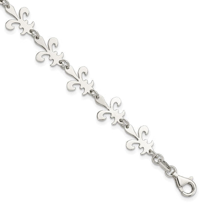 7.5 Zoll Sterlingsilber Poliert Fleur De Lis Armband
