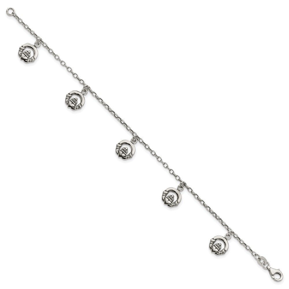 7 Zoll Sterlingsilber Antikisiert Claddagh Armband