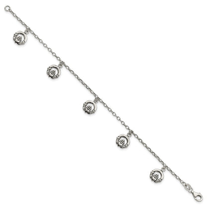 7 Zoll Sterlingsilber Antikisiert Claddagh Armband