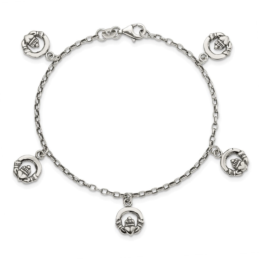 7 Zoll Sterlingsilber Antikisiert Claddagh Armband