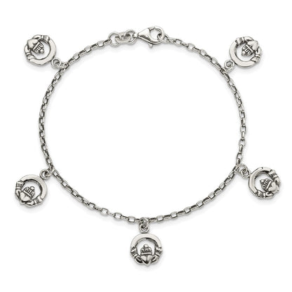 7 Zoll Sterlingsilber Antikisiert Claddagh Armband