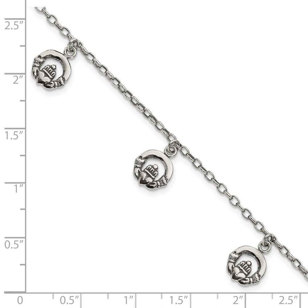 7 Zoll Sterlingsilber Antikisiert Claddagh Armband