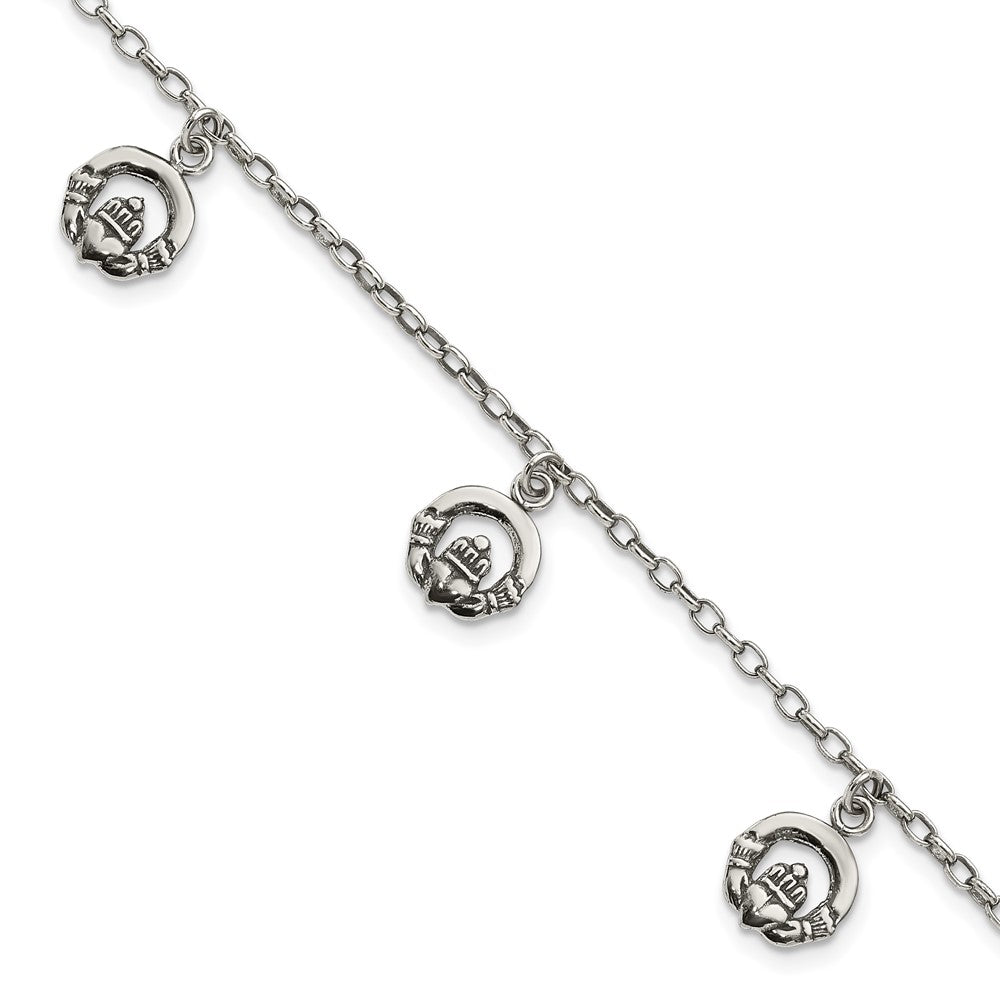 7 Zoll Sterlingsilber Antikisiert Claddagh Armband