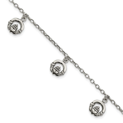 7 Zoll Sterlingsilber Antikisiert Claddagh Armband