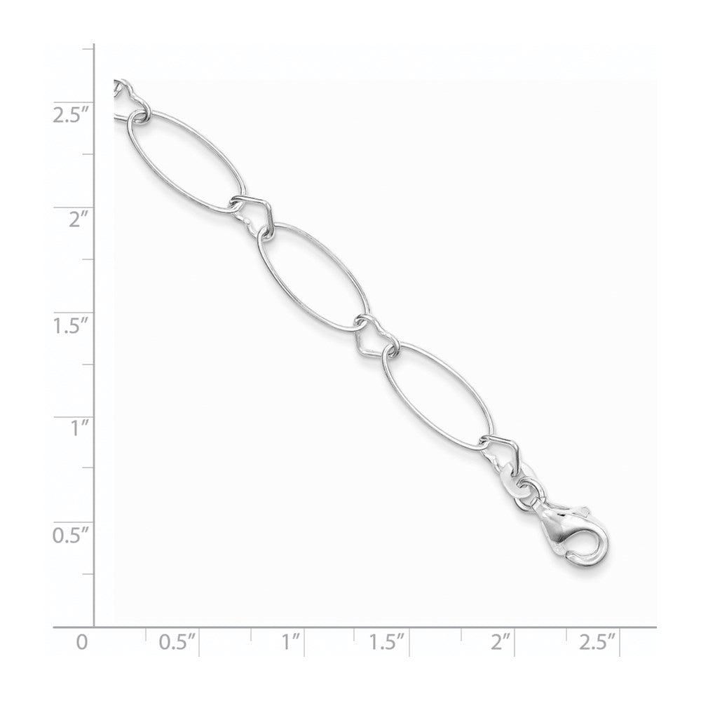7.5 Zoll Sterlingsilber Oval Glieder mit Herzen Armband