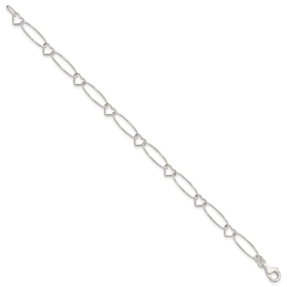 7.5 Zoll Sterlingsilber Oval Glieder mit Herzen Armband