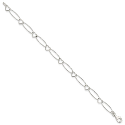 7.5 Zoll Sterlingsilber Oval Glieder mit Herzen Armband