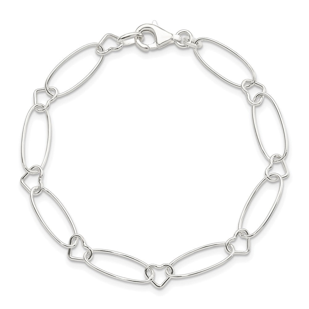 7.5 Zoll Sterlingsilber Oval Glieder mit Herzen Armband