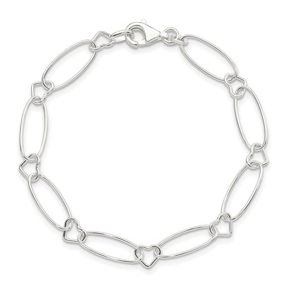 7.5 Zoll Sterlingsilber Oval Glieder mit Herzen Armband