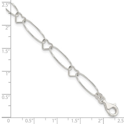 7.5 Zoll Sterlingsilber Oval Glieder mit Herzen Armband