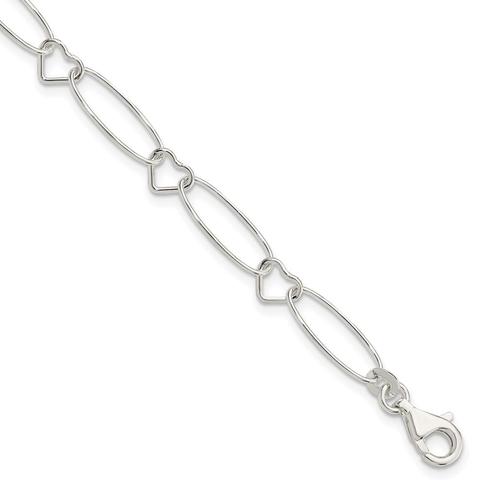 7.5 Zoll Sterlingsilber Oval Glieder mit Herzen Armband