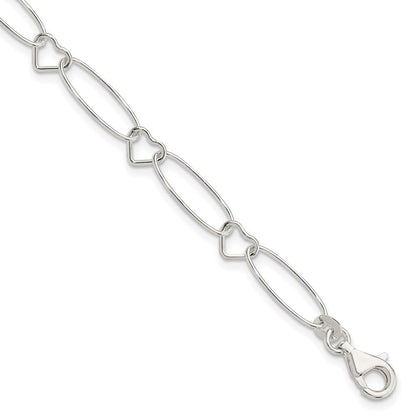 7.5 Zoll Sterlingsilber Oval Glieder mit Herzen Armband