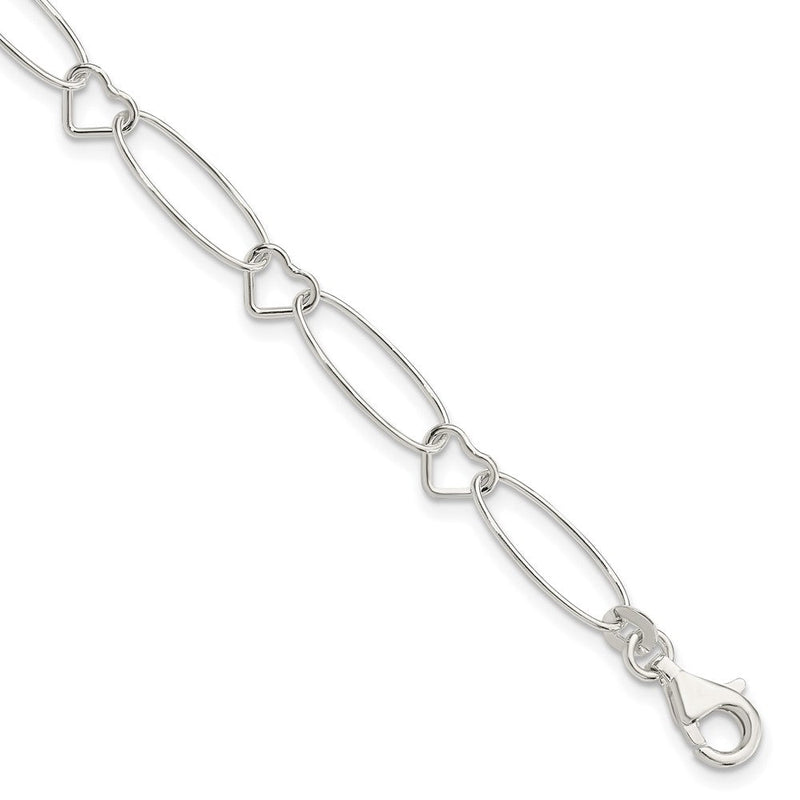 7.5 Zoll Sterlingsilber Oval Glieder mit Herzen Armband